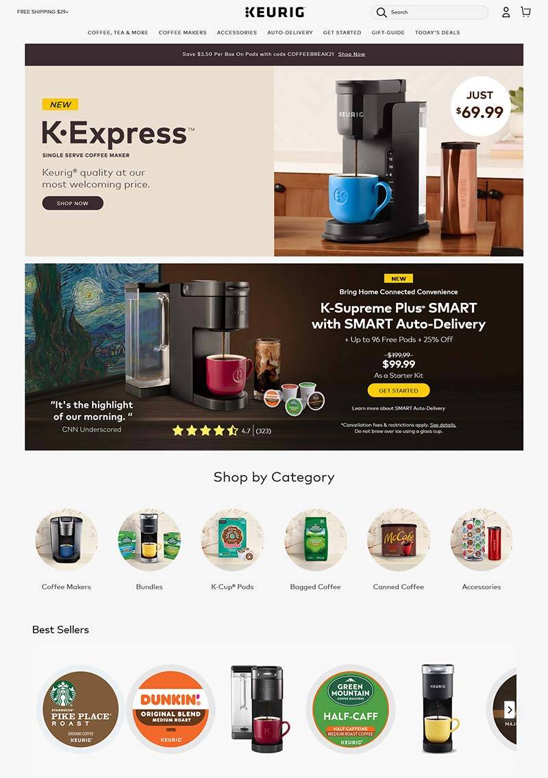 KEURIG 美国知名咖啡机品牌购物网站