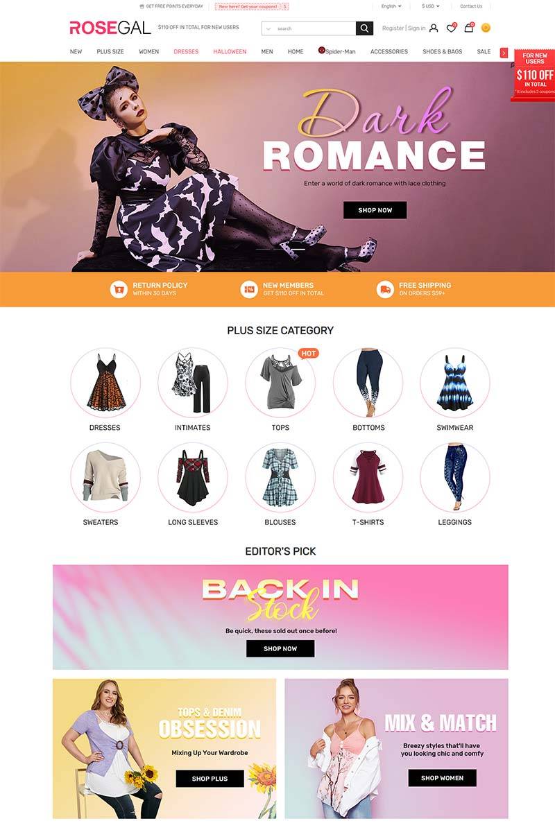 Rosegal 美国时尚复古服饰品牌购物网站