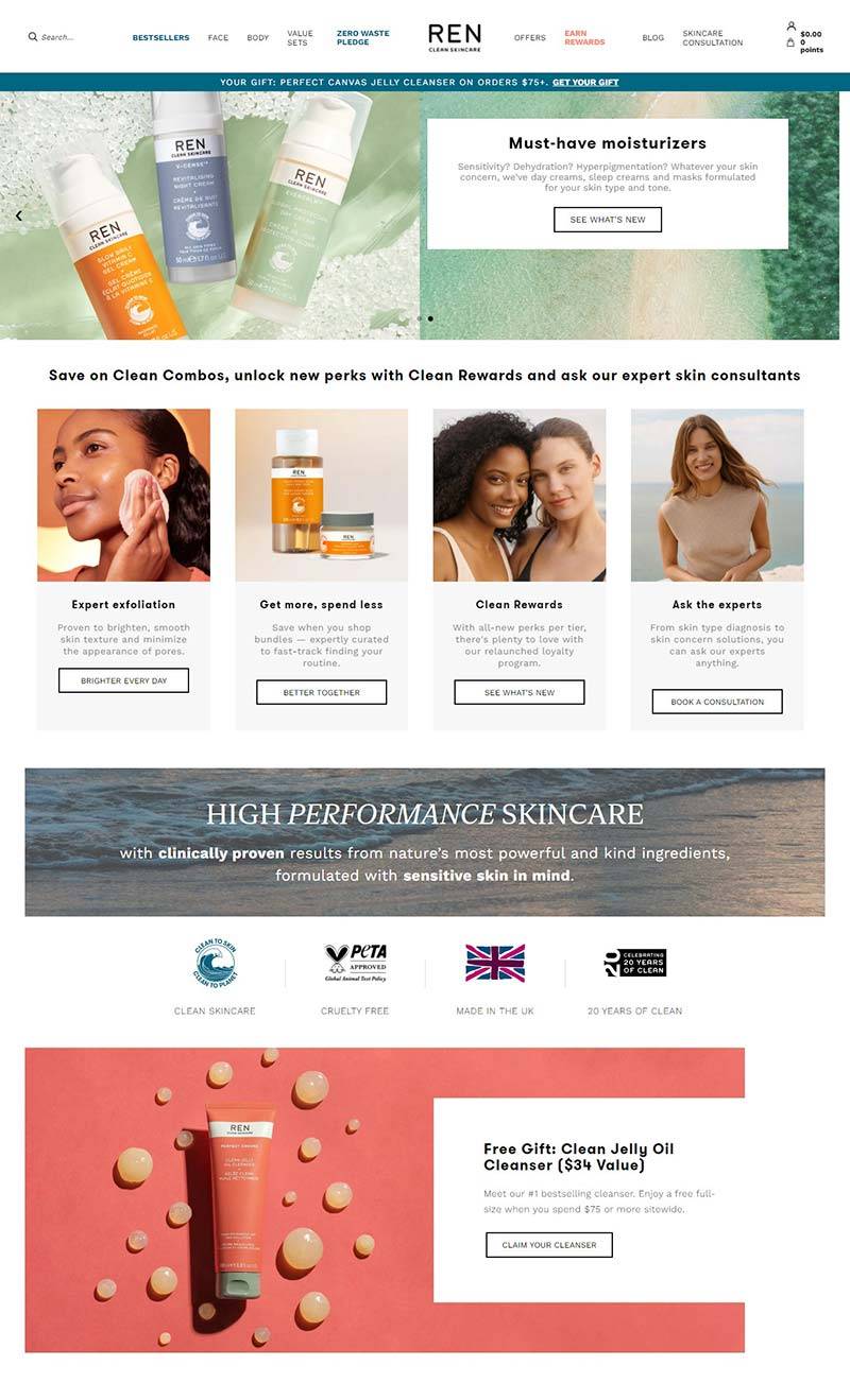 Ren Skincare US 英国天然护肤品牌美国官网