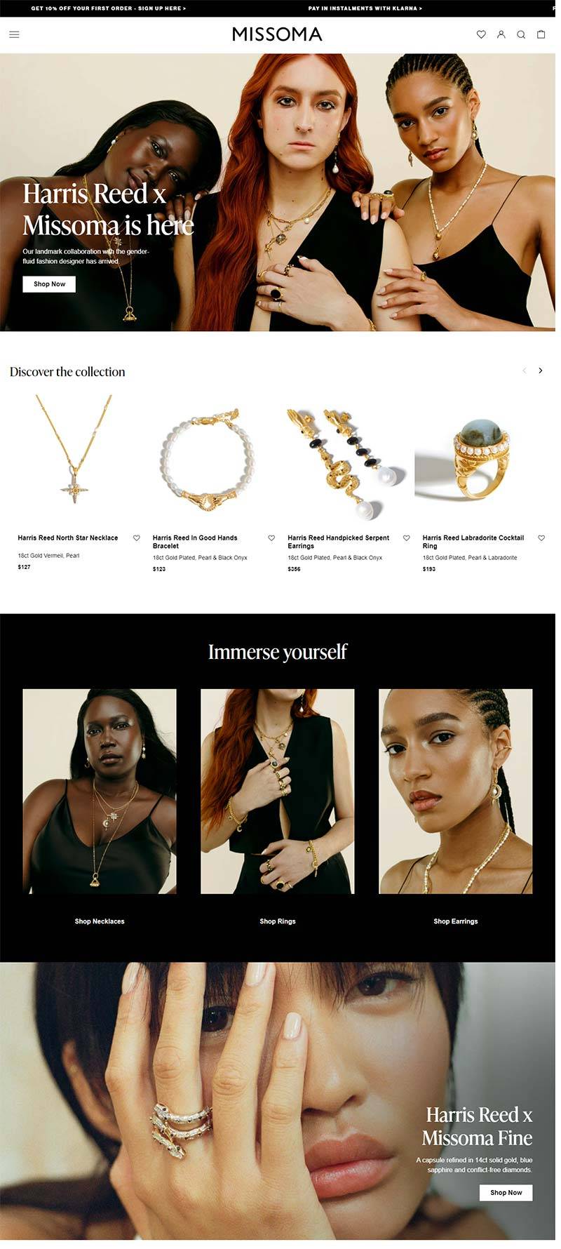 Missoma 英国设计师珠宝品牌购物网站