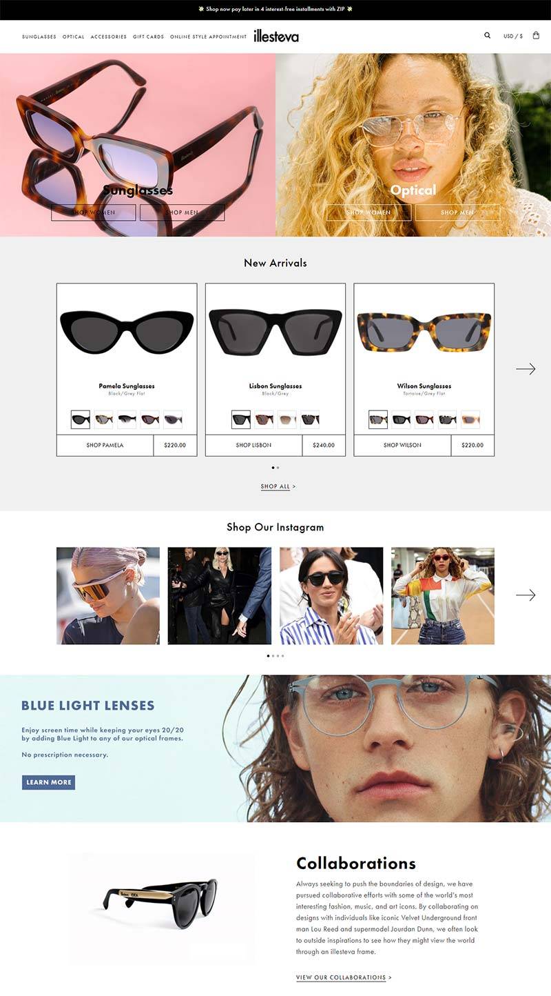 Illesteva 美国设计师眼镜品牌购物网站