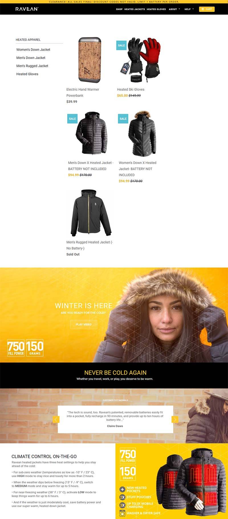 Ravean 美国加热羽绒服品牌购物网站