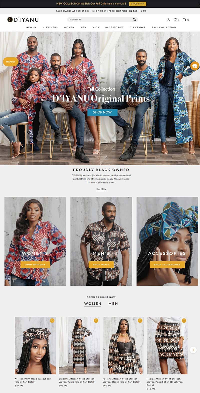 Diyanu 美国非裔印花服饰品牌购物网站