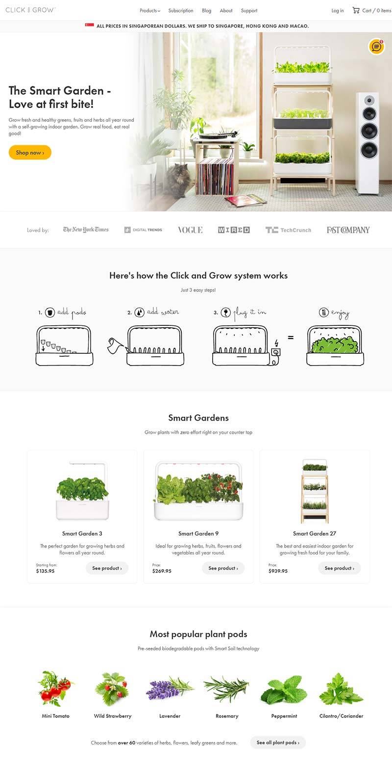 Click & Grow 美国智能园艺盆栽购物网站