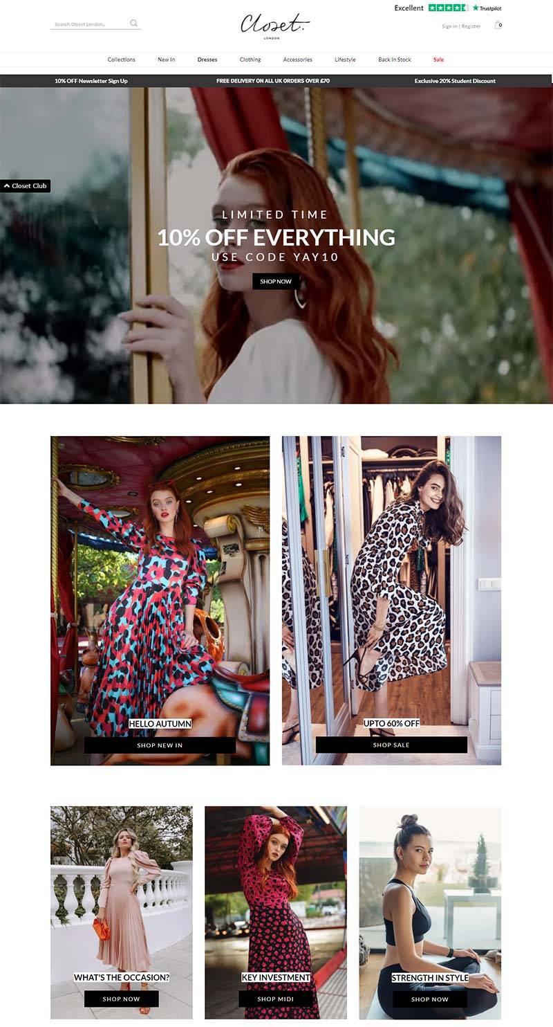 Closet London 英国时尚女装品牌购物网站