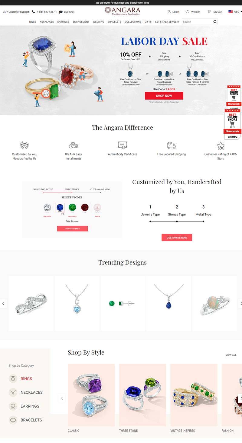 Angara 美国珠宝饰品购物网站