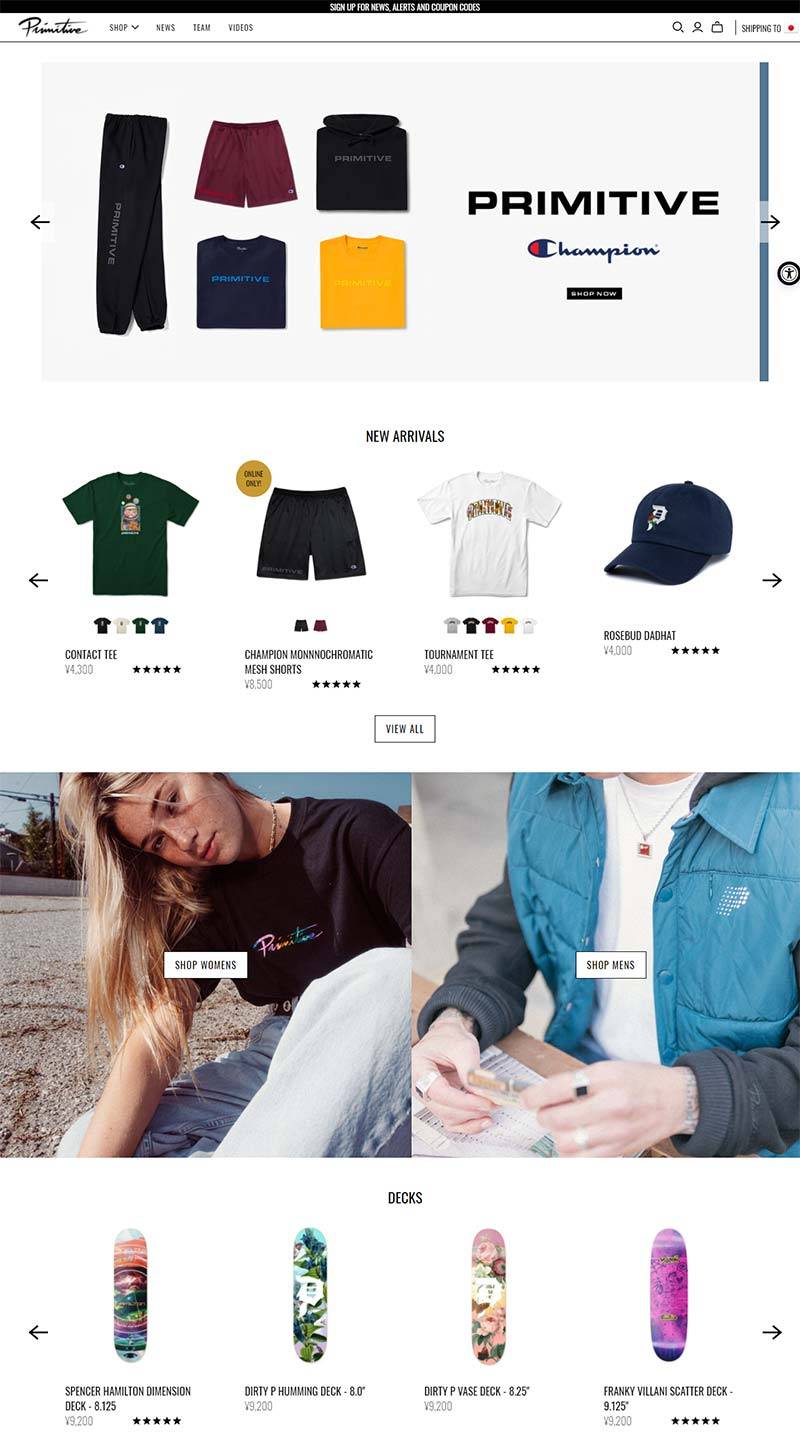 Primitive Skate 美国滑板服饰品牌购物网站