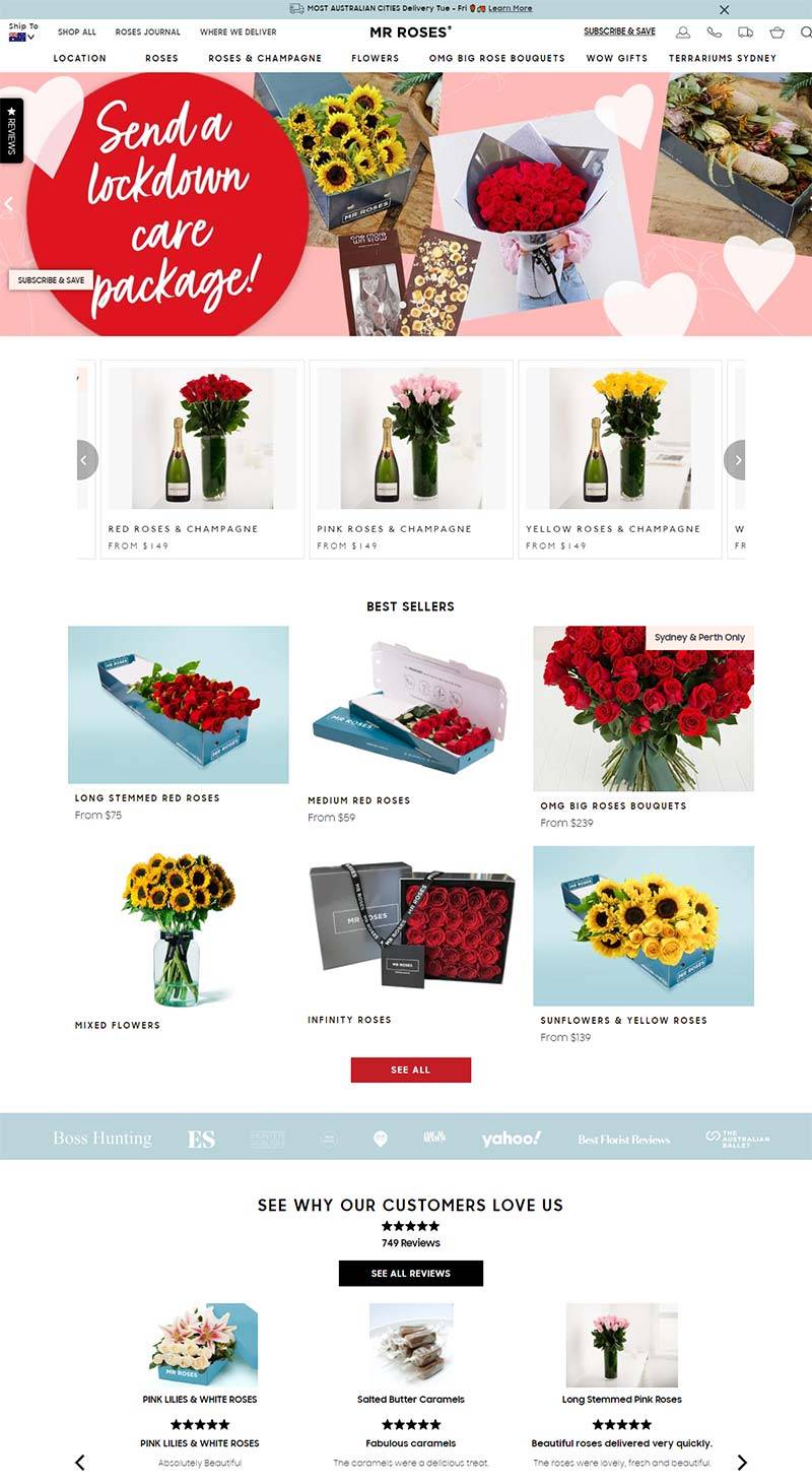 Mr Roses 澳大利亚鲜花礼品在线预定网站