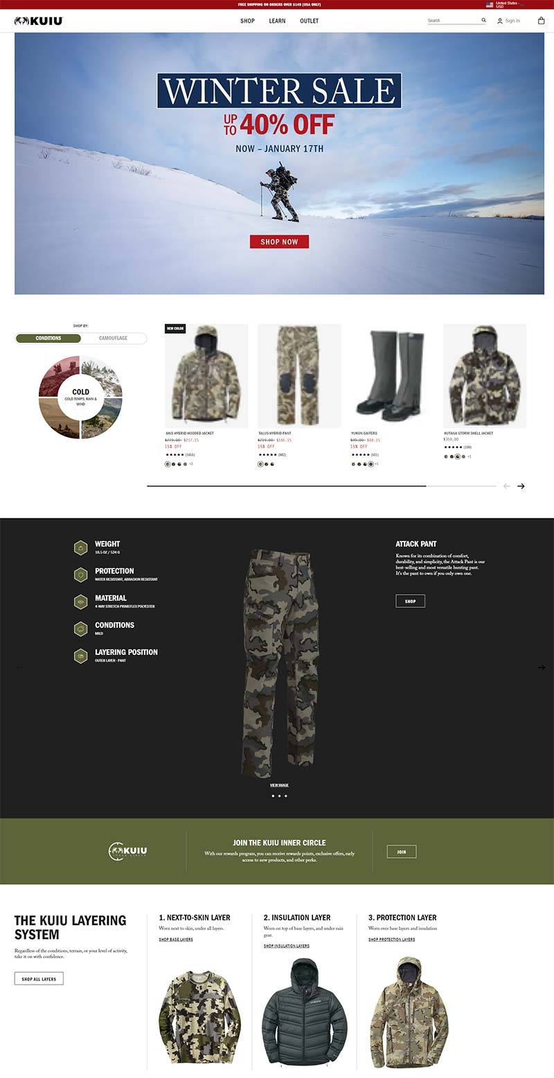 KUIU 美国户外狩猎装备购物网站