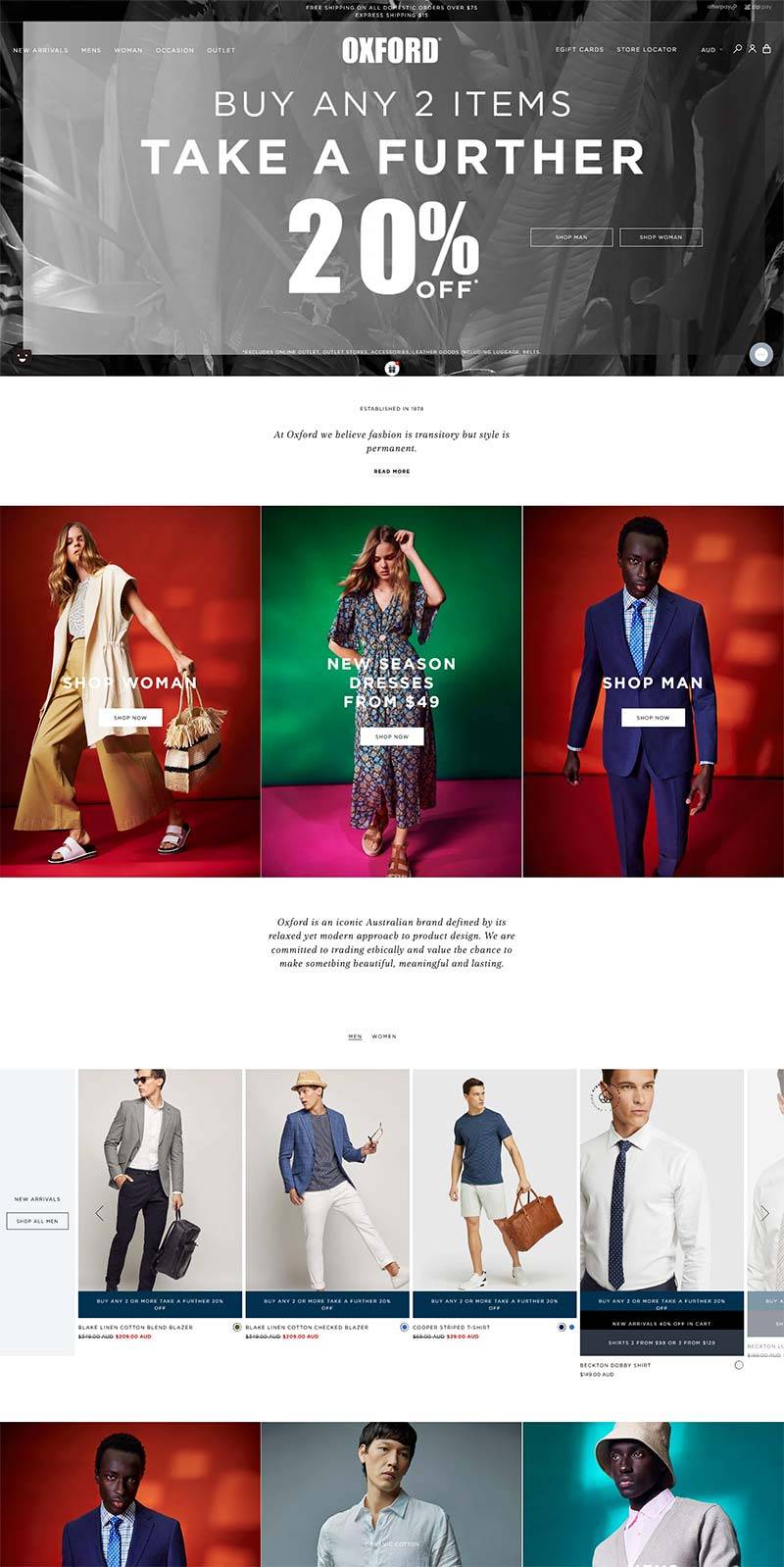 Oxford 澳大利亚时尚服饰品牌购物网站