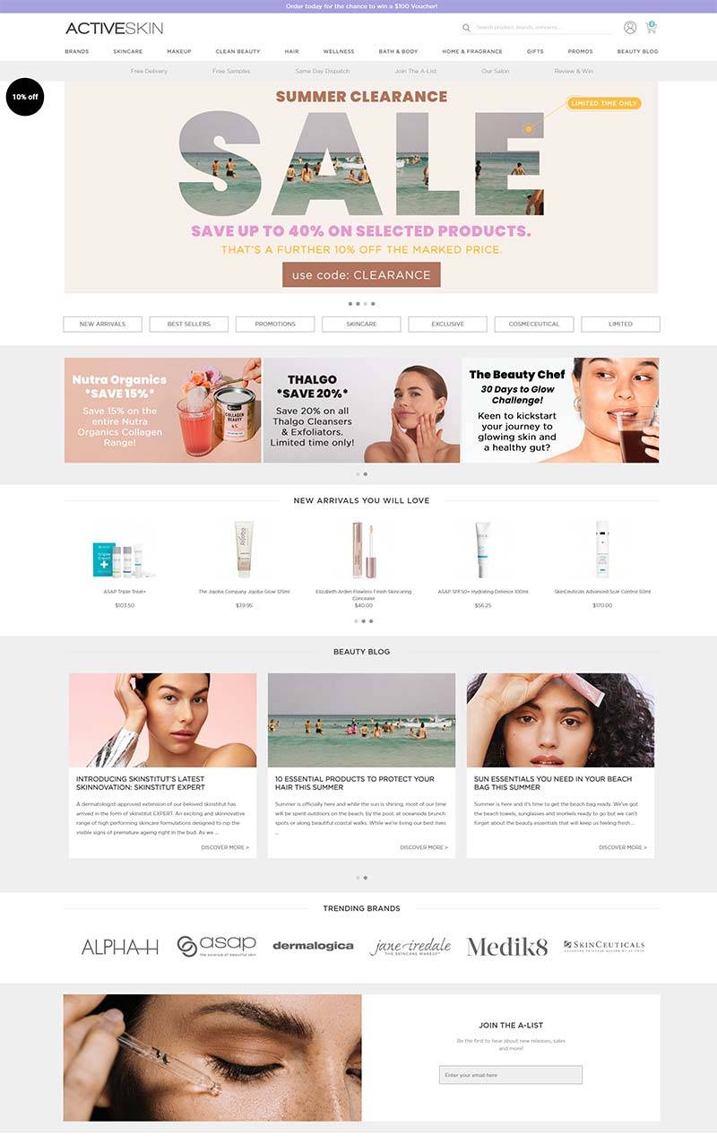 Activeskin 澳大利亚品牌护肤品零售网站