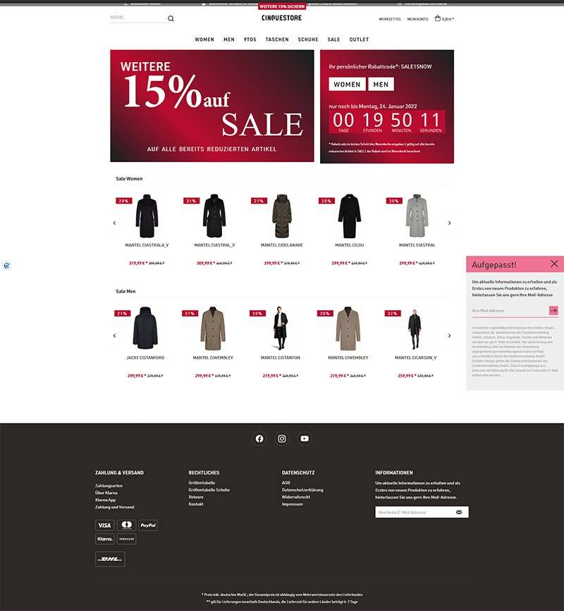 Cinque Store 德国休闲服饰品牌购物网站