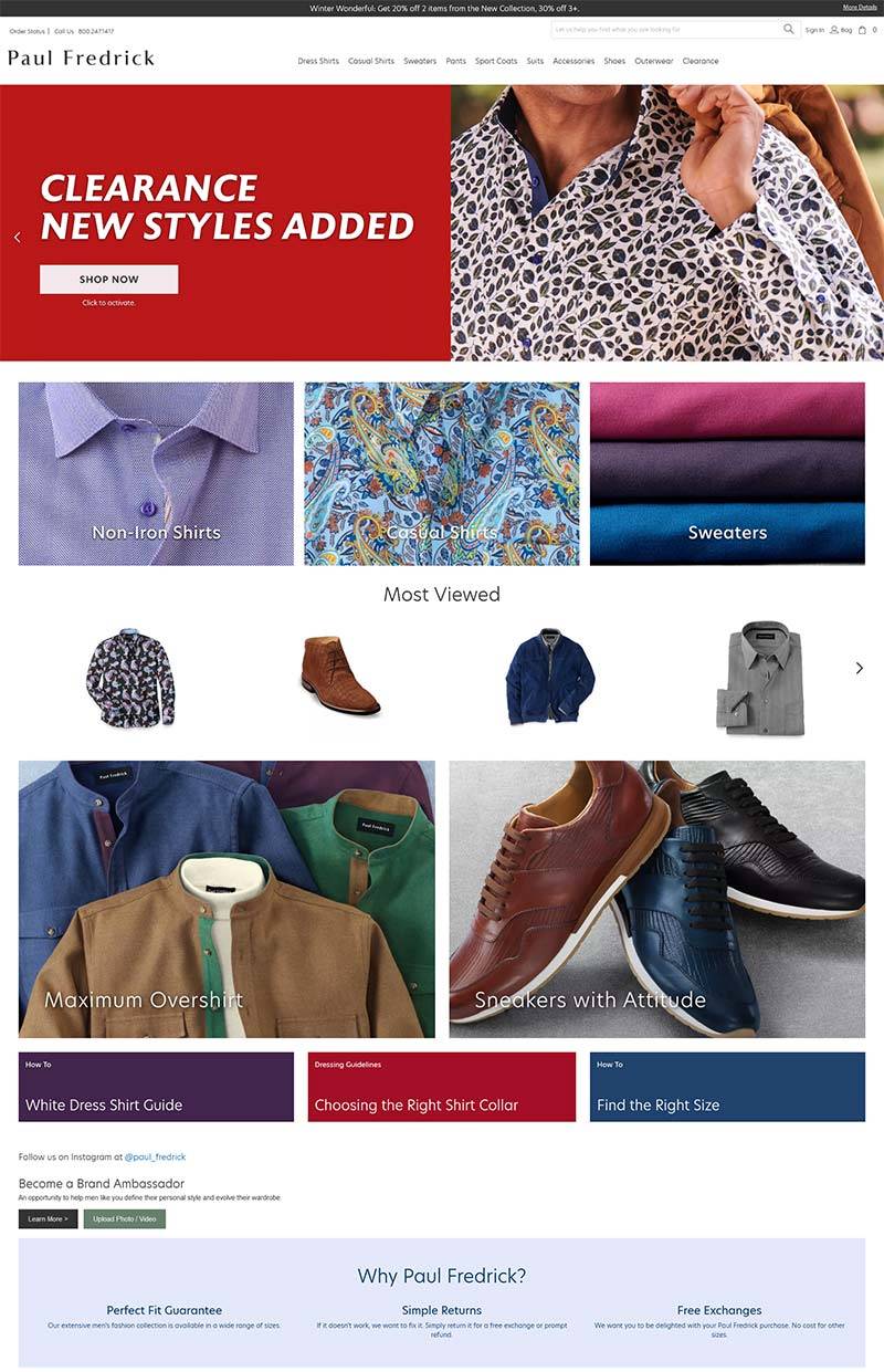 Paul Fredrick 美国男性服饰品牌购物网站