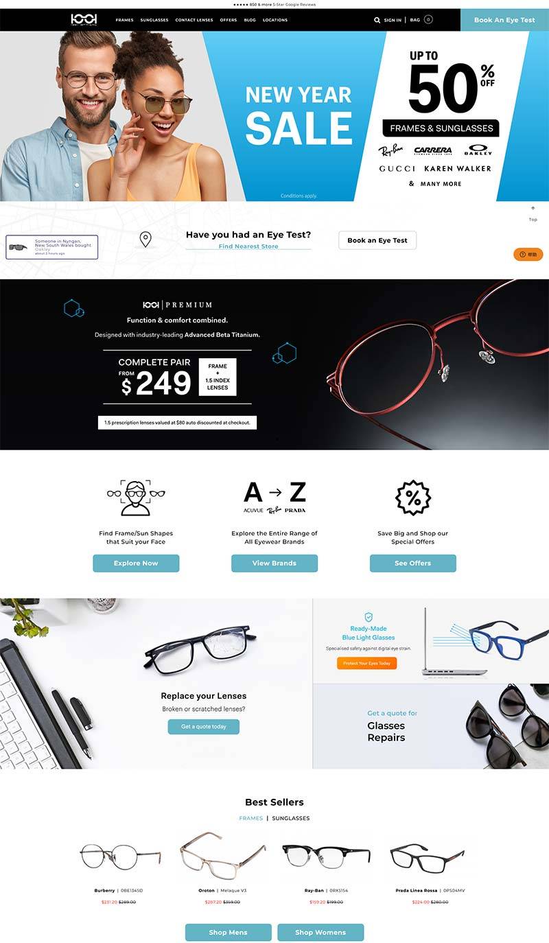 1001 Optical 澳大利亚时尚眼镜品牌购物网站