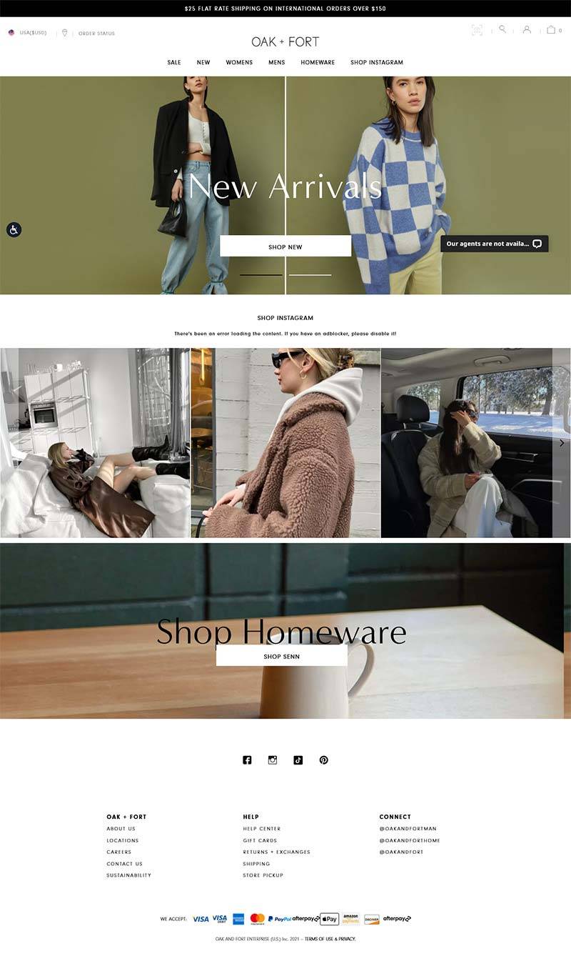 OAK + FORT 美国时尚生活品牌购物网站