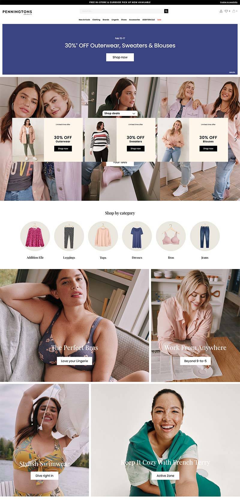Penningtons 加拿大大码女装品牌购物网站