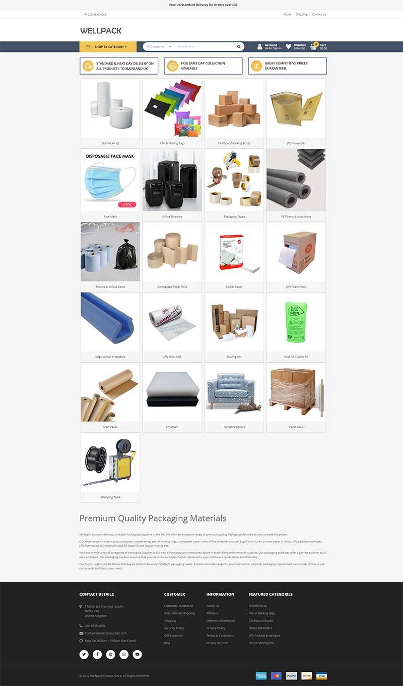 Wellpack Europe 英国产品包装材料订购网站