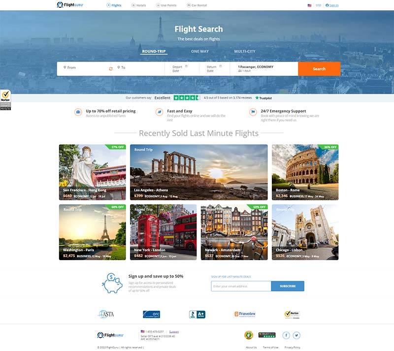 FlightGuru 美国折扣航班机票预定网站