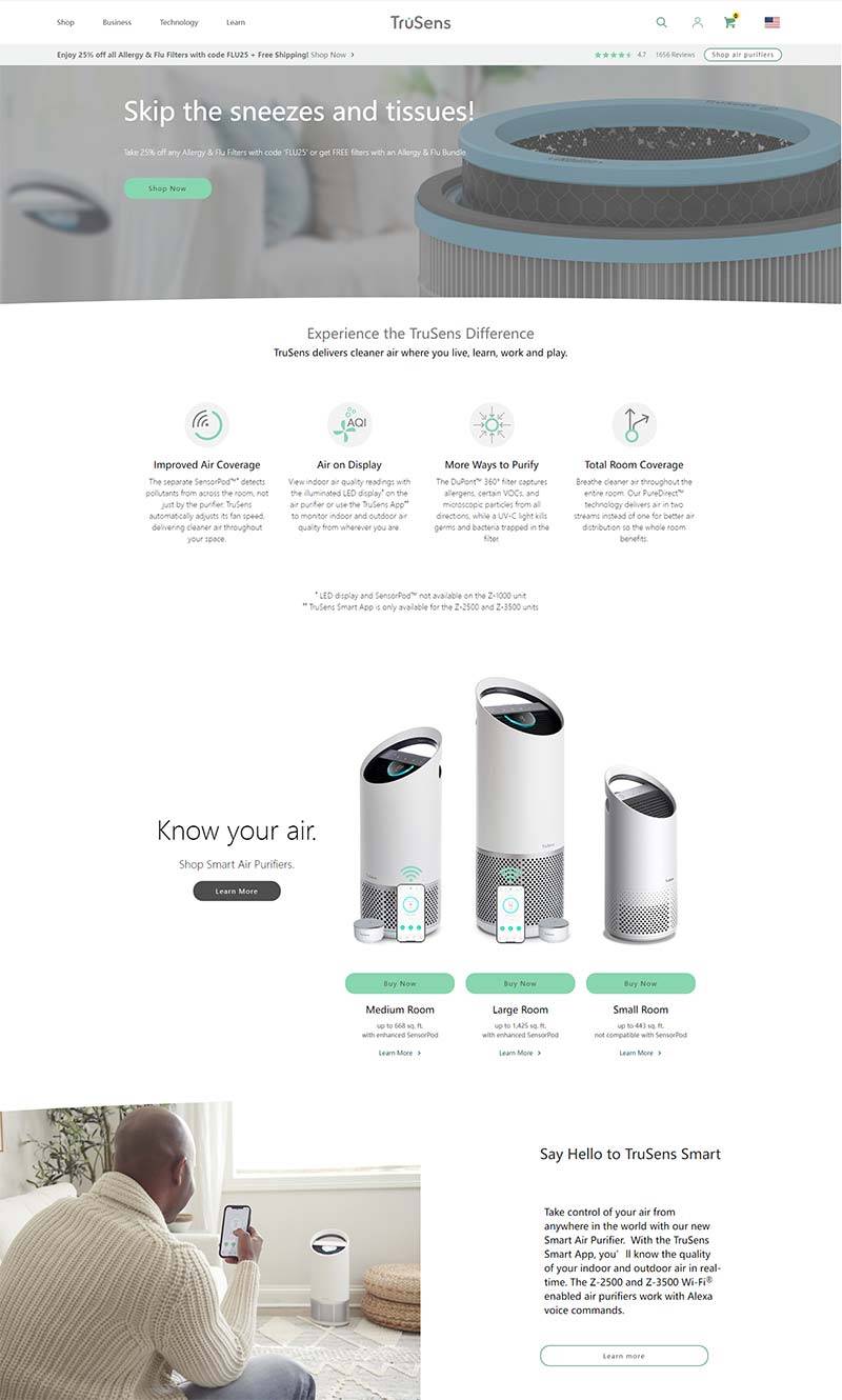 TruSens 美国空气净化器品牌购物网站