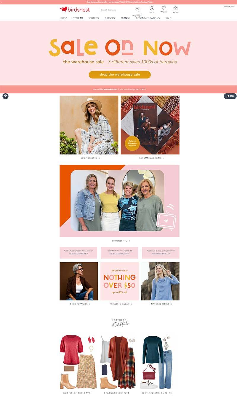 Birdsnest 澳大利亚风格定制女装购物网站