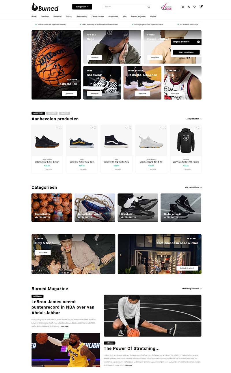 Burned Sports 荷兰运动鞋服品牌购物网站