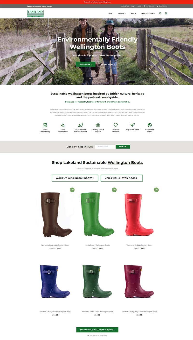 Lakeland Footwear	英国惠灵顿靴子品牌购物网站