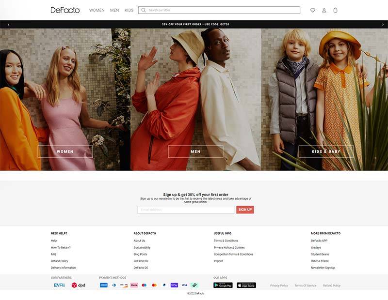 DeFacto 英国时尚服饰品牌购物网站