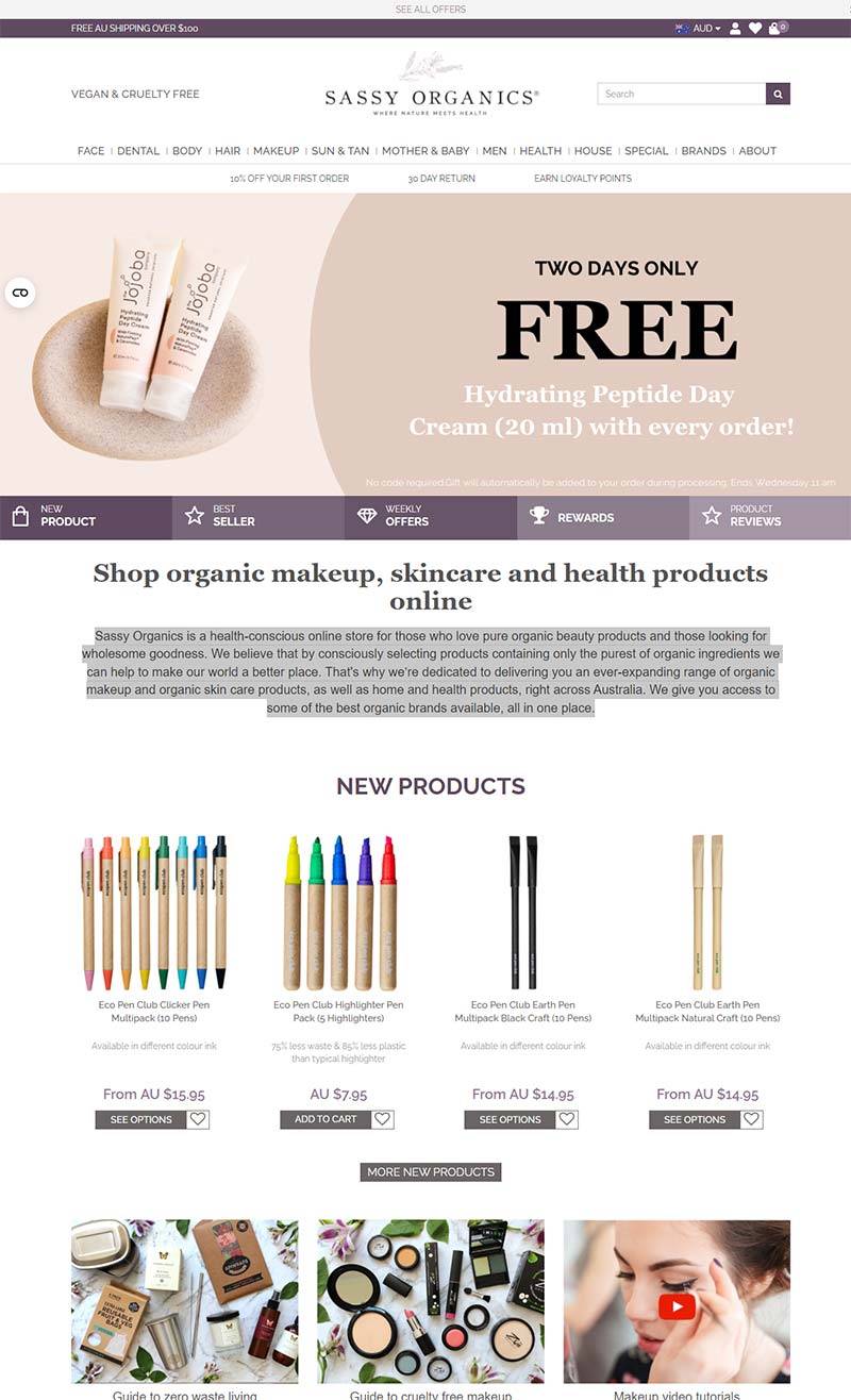 Sassy Organics 澳大利亚有机纯素化妆品购物网站