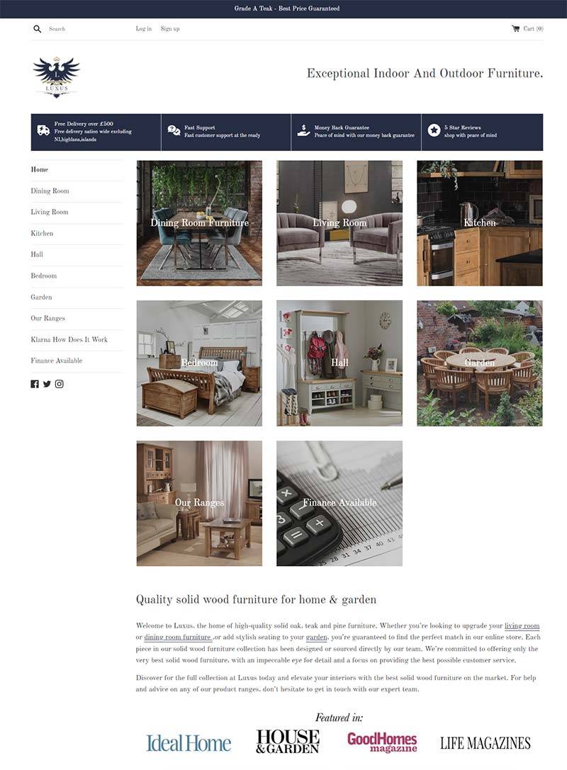 Luxus Home & Garden 英国实木家居品牌购物网站