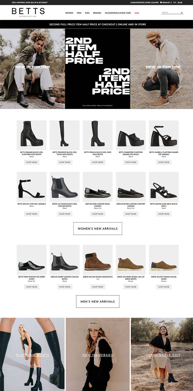 Betts 澳大利亚时尚鞋子品牌购物网站