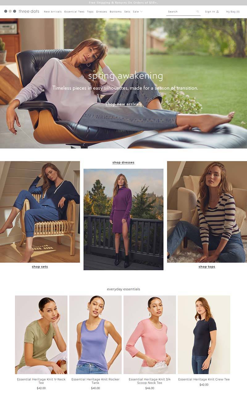 Three Dots 美国时尚休闲女装品牌购物网站