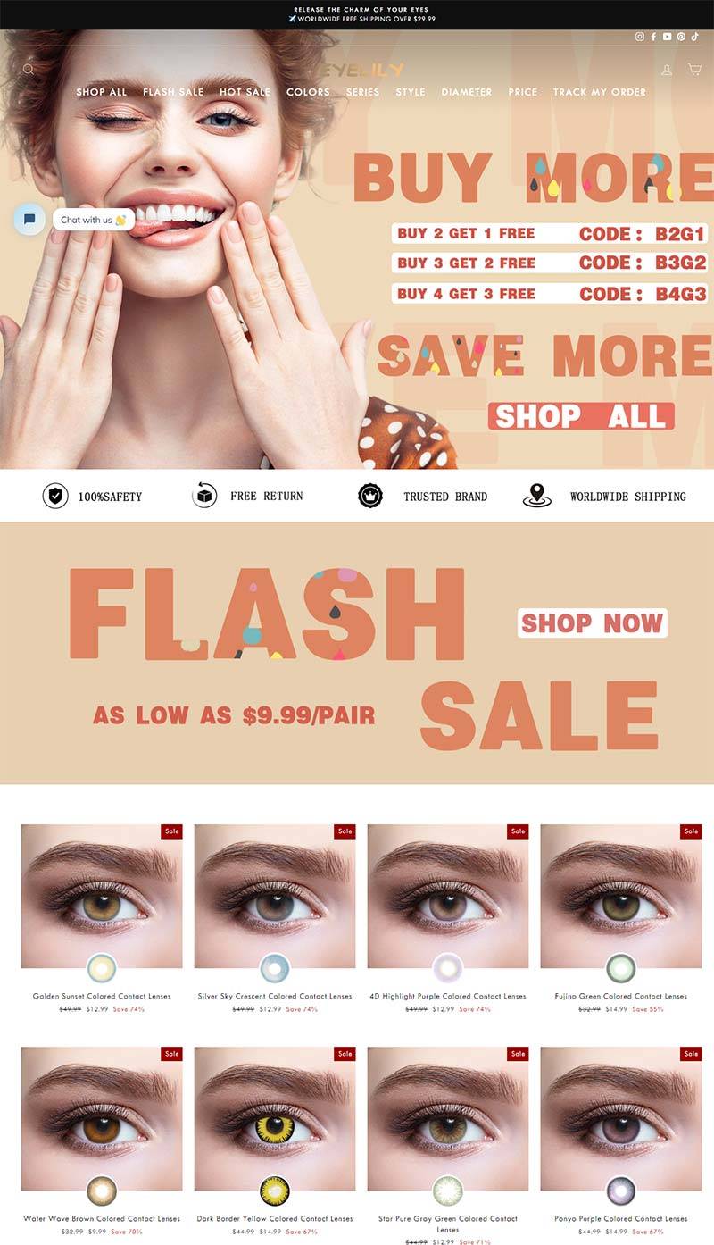 Eyelily 美国隐形眼镜品牌购物网站