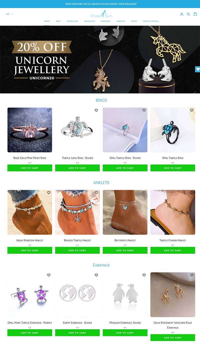 Shoppenguin 英国海洋主题珠宝饰品购物网站