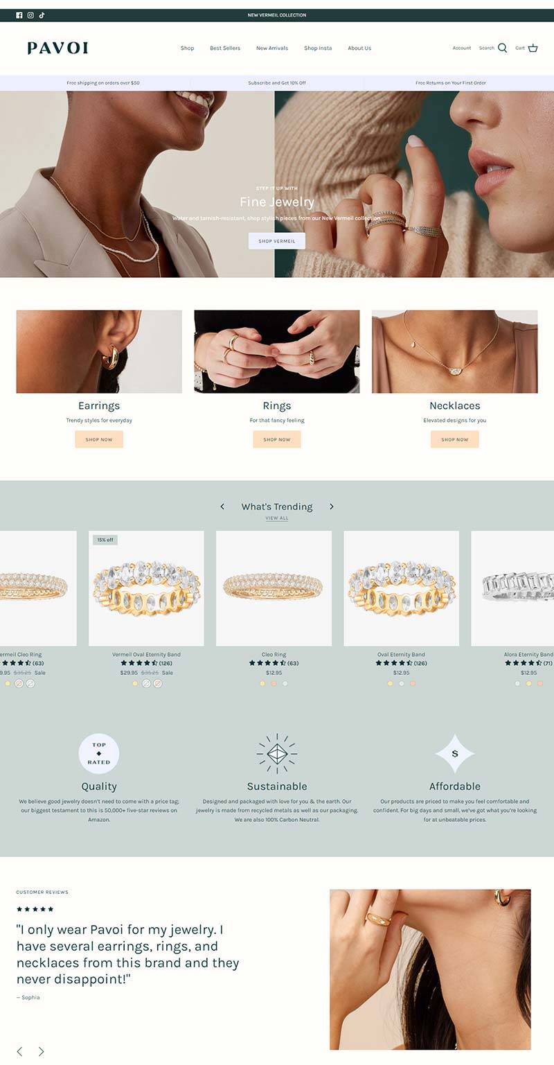 Pavoi 美国时尚流行珠宝饰品购物网站