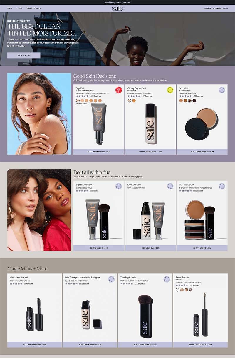 Saie 美国专业美妆产品购物网站