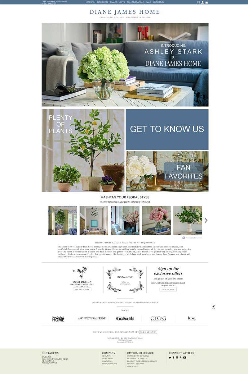 Diane James Home 美国人造花卉装饰品牌购物网站