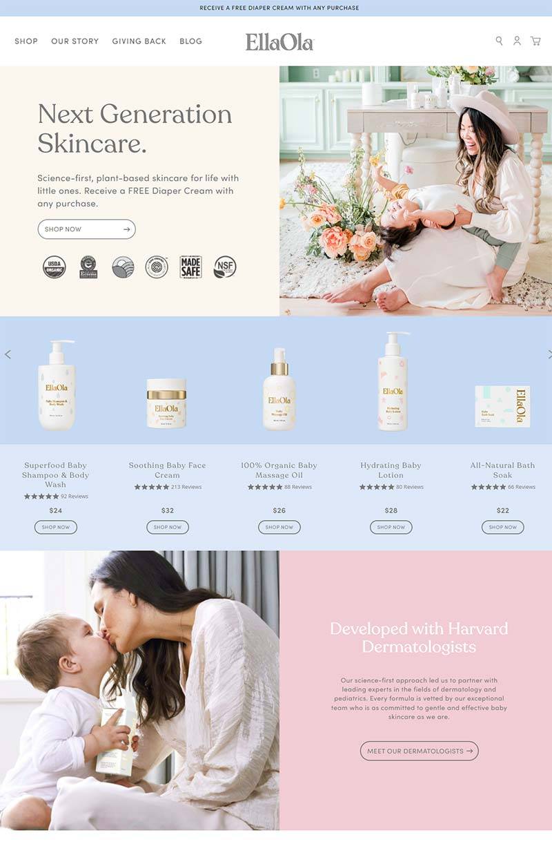 EllaOla Brands 美国婴儿护肤品牌购物网站