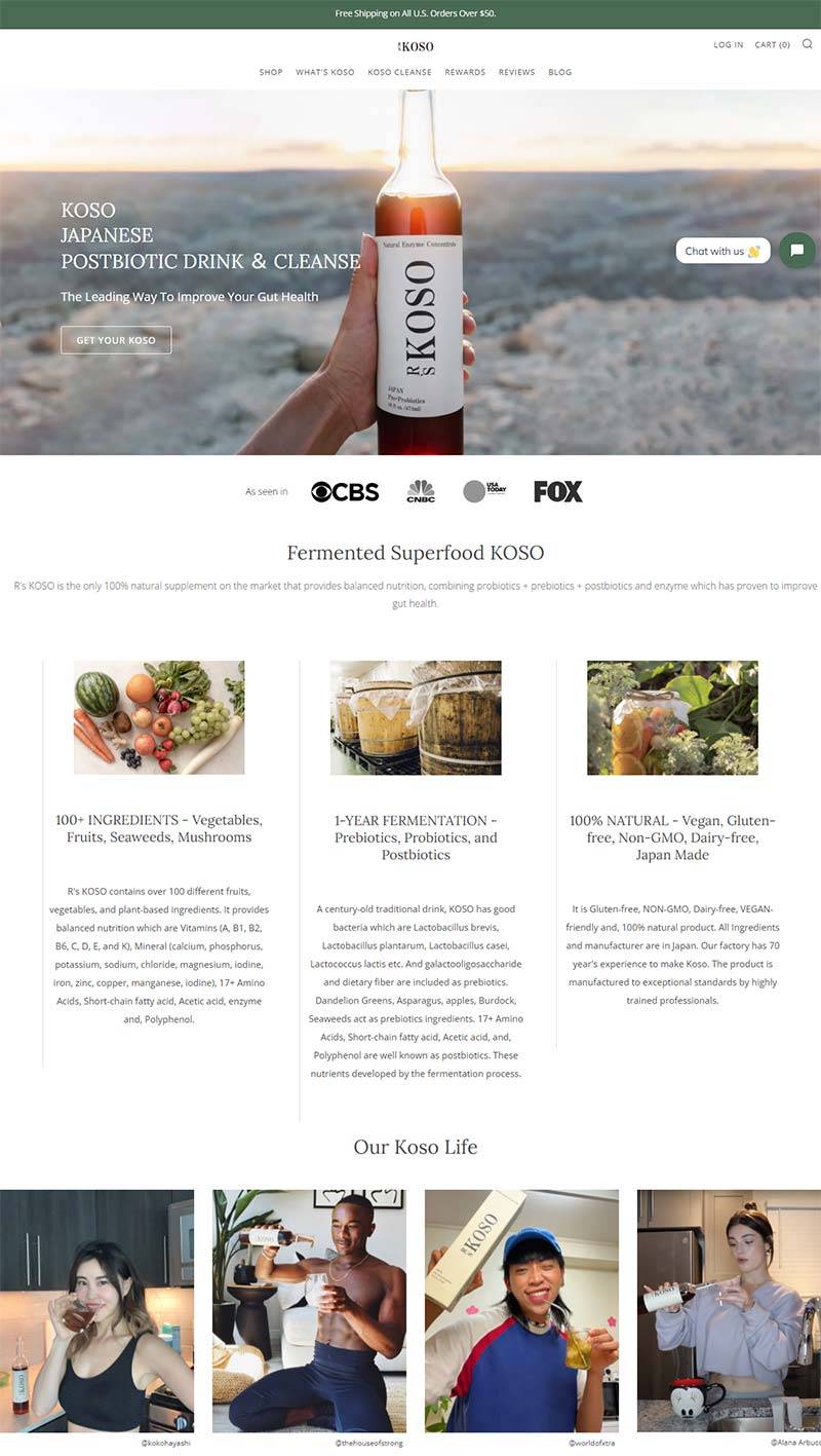 R's KOSO 美国天然益生菌饮品购物网站