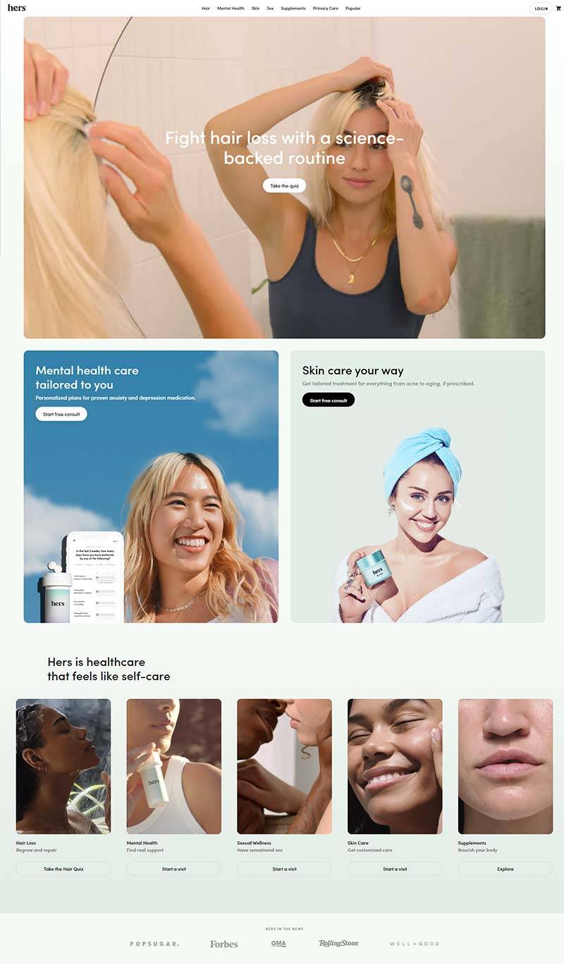 Hers 美国女性医疗护理品牌购物网站