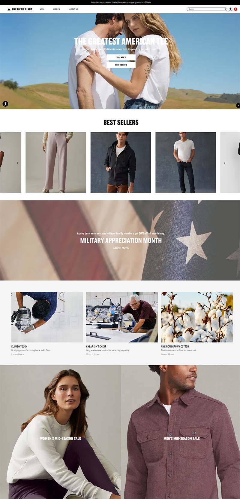 American Giant 美国时尚T恤服饰品牌网站