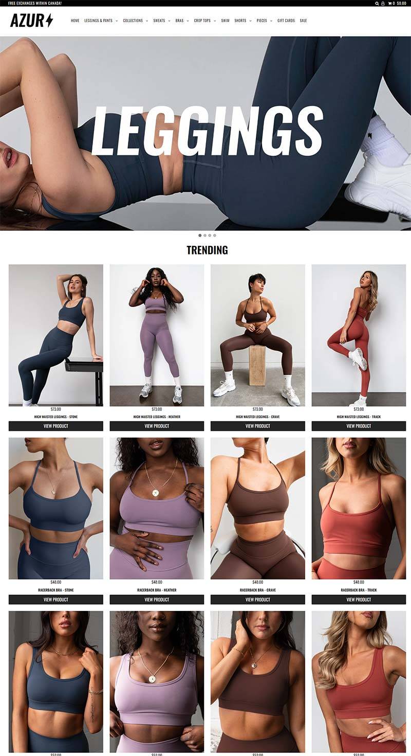 Azur Fit 美国女性健身运动服购物网站