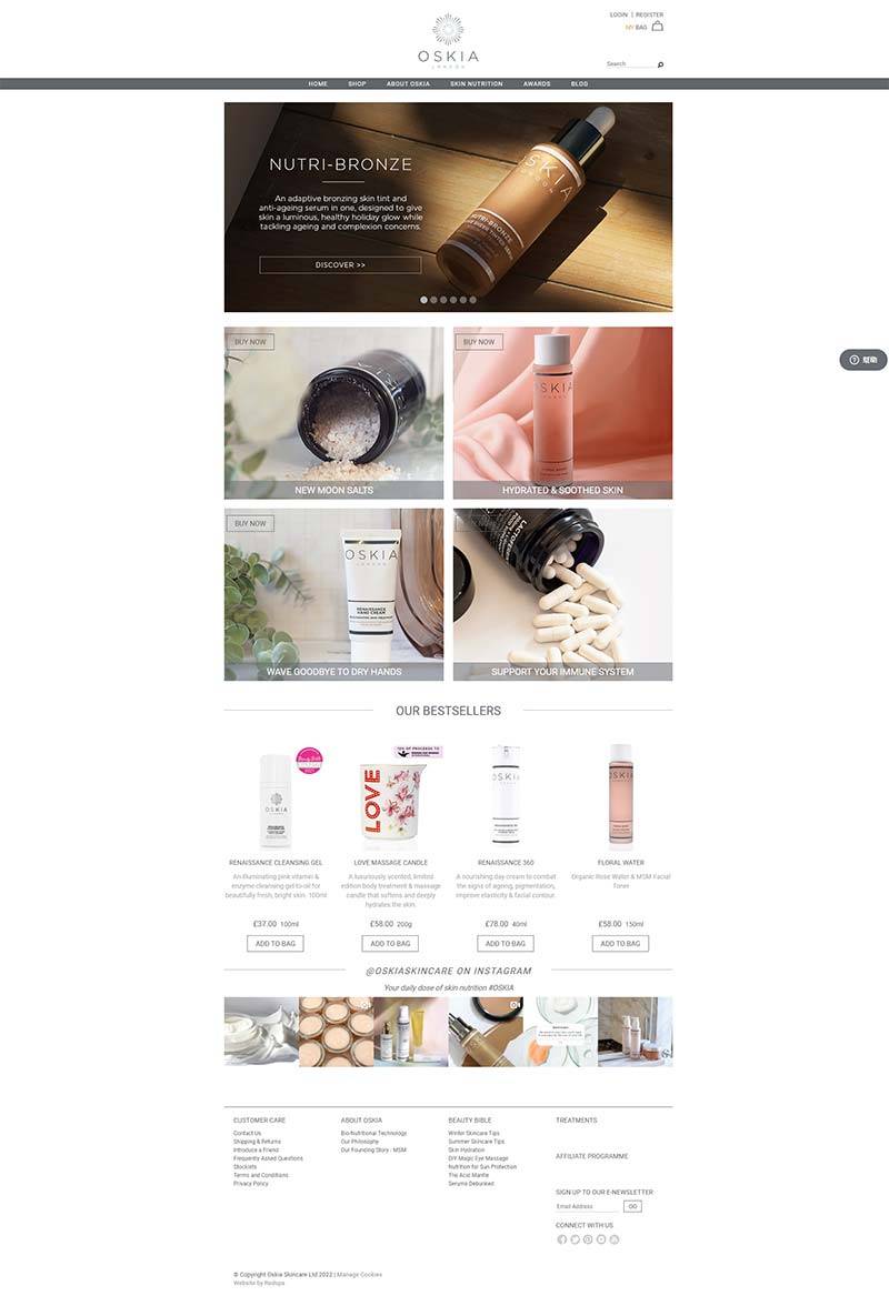 OSKIA London 英国天然营养护肤品牌购物网站