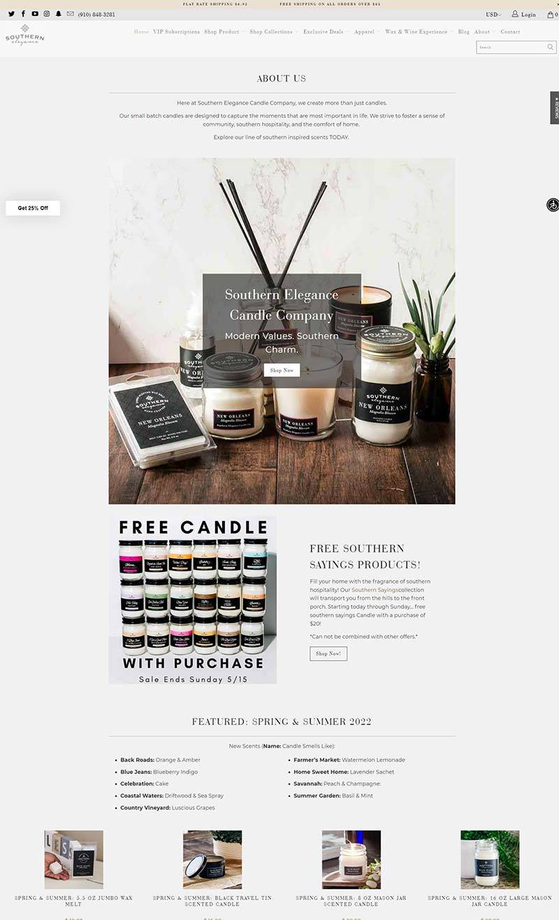 Southern Elegance Candle Co 美国天然香氛蜡烛购物网站
