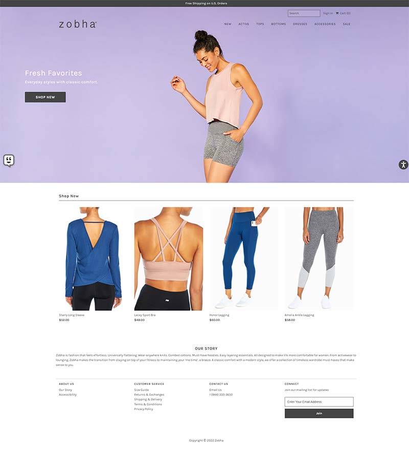 Zobha 美国休闲运动女装购物网站