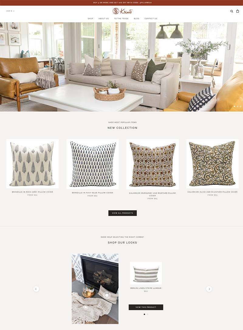 Krinto 美国居家纺织枕头购物网站