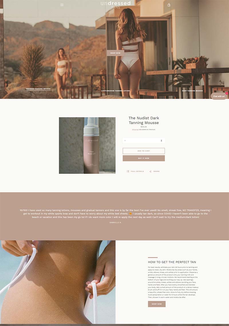 Undressed Tans 美国自晒黑护肤品购物网站