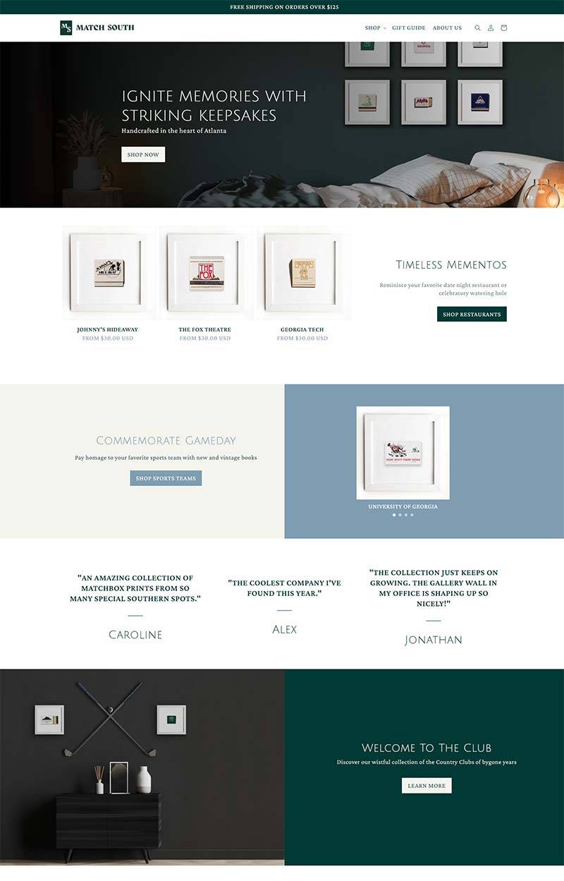 Match South 美国火柴盒印刷装饰购物网站