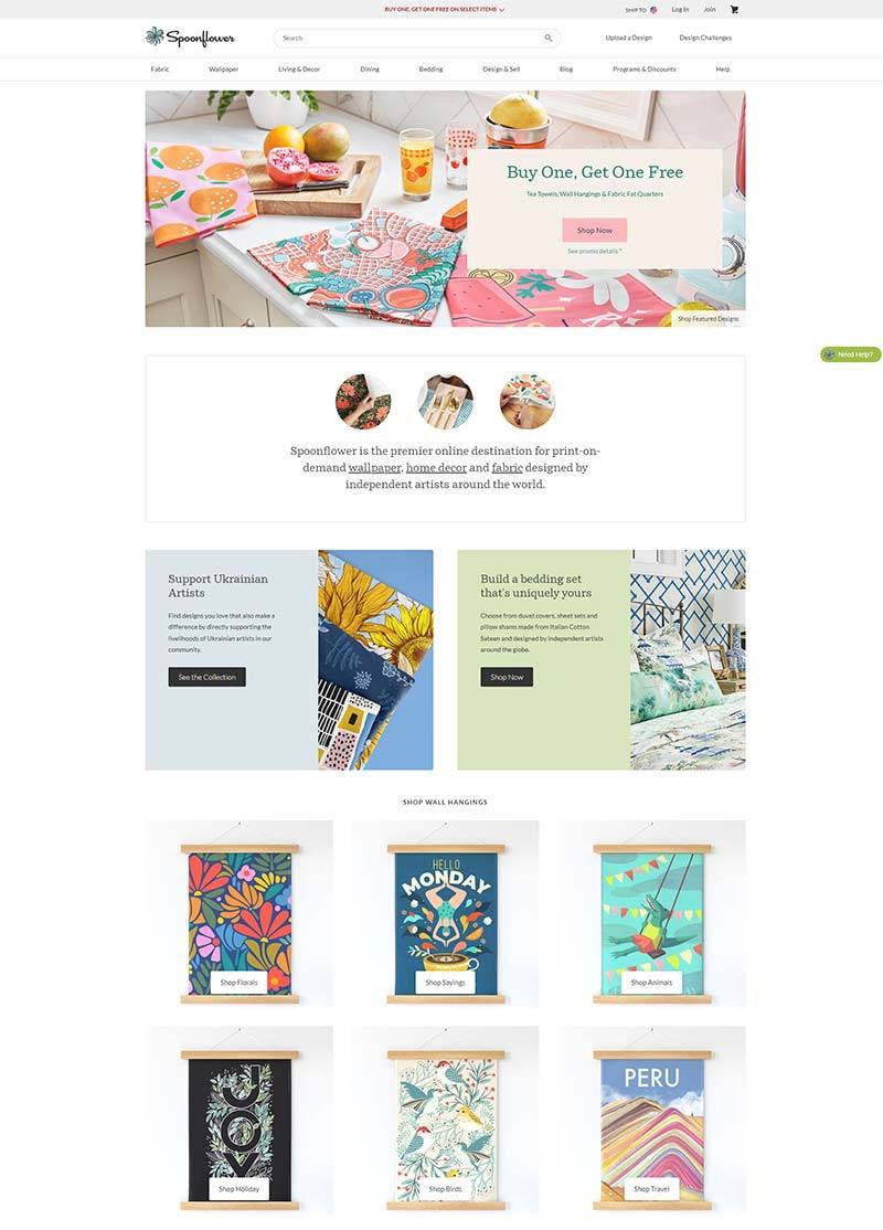 Spoonflower 美国壁纸装饰品购物网站