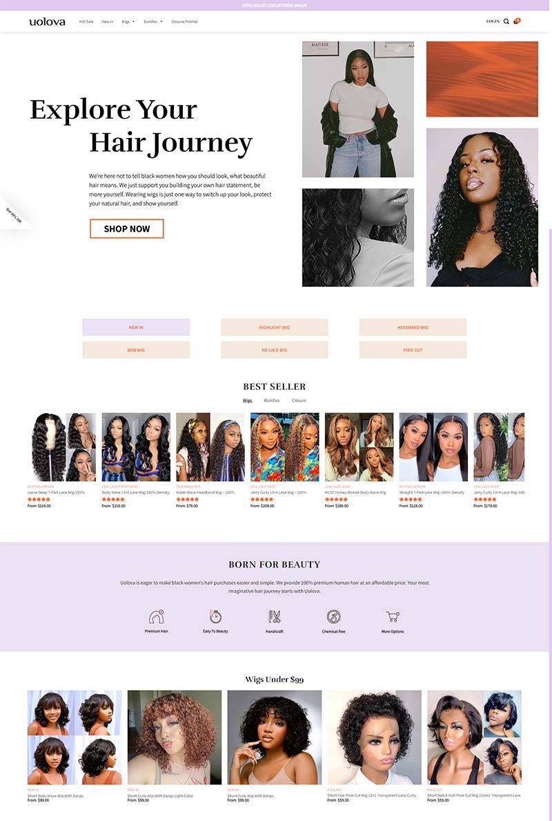 Uolovahair 美国黑人女性假发购物网站