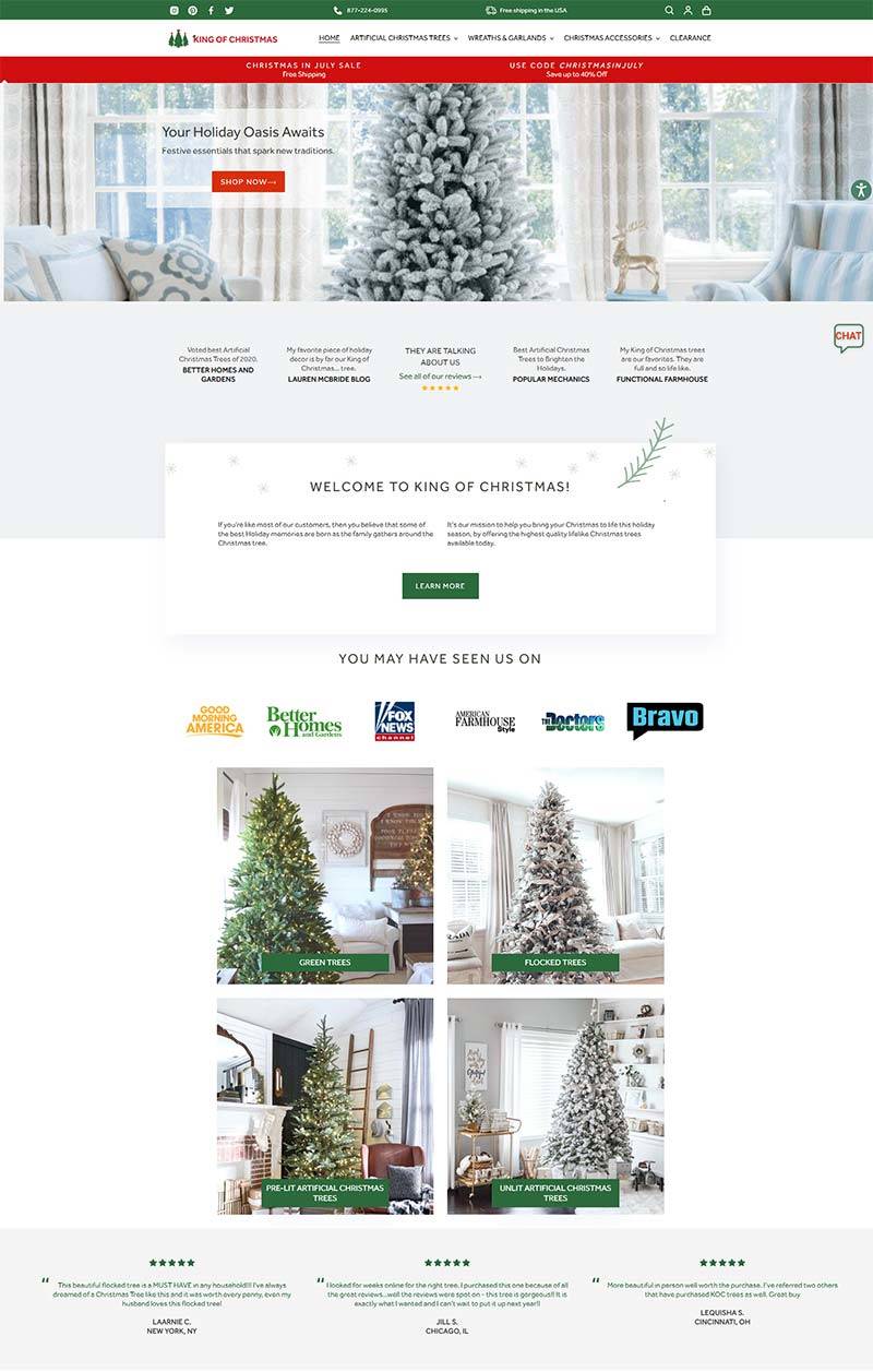 King of Christmas 美国圣诞树及装饰专营网站